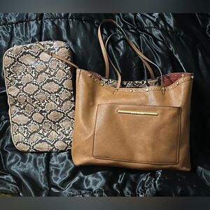 Steve Madden Brown Purse/Tote Bag with Snake Print Detachable Bag and Pocket